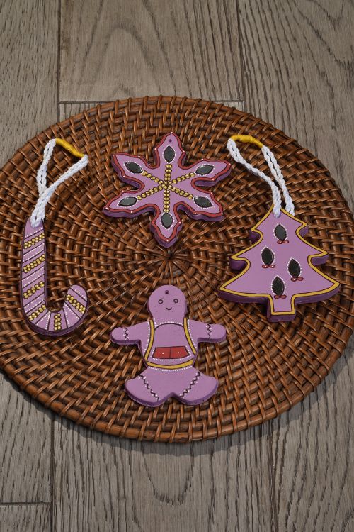 Antarang- Christmas Joy, Handcrafted: Terracotta Ornaments - Lilac (Set of 4)