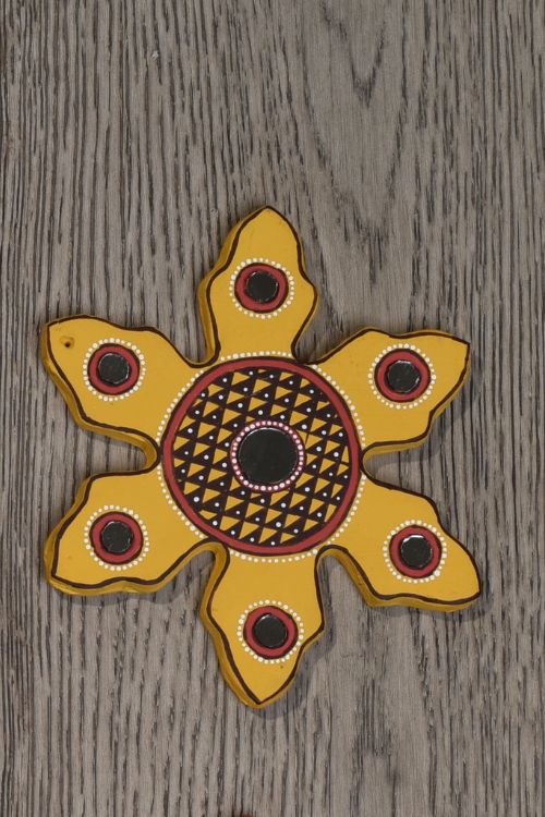 Antarang- Christmas Joy, Handcrafted: Terracotta Ornaments - yellow (Set of 4)
