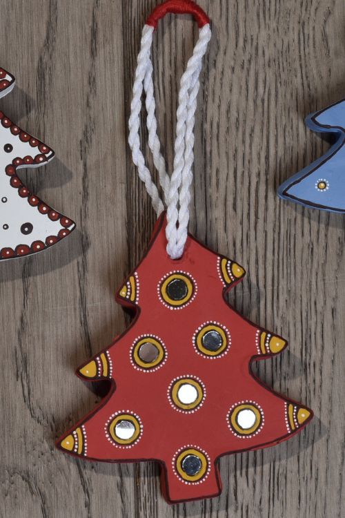 Antarang- Christmas Joy, Handcrafted: Terracotta Ornaments - red(Set of 4)