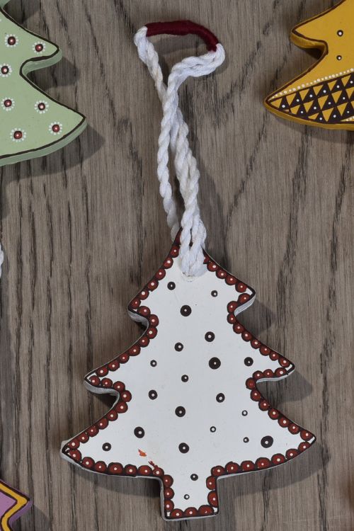 Antarang- Christmas Joy, Handcrafted: Terracotta Ornaments - white (Set of 4)