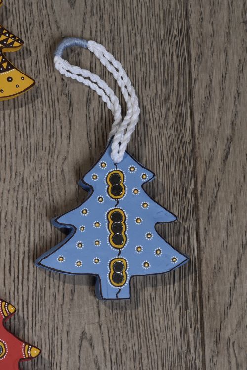 Antarang- Christmas Joy, Handcrafted: Terracotta Ornaments -  blue (Set of 4)