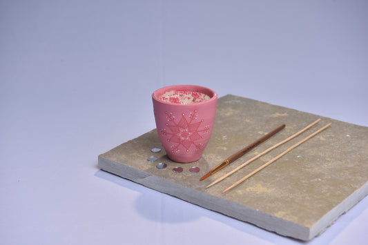 Antarang - Terracotta- handpainted-Pink-scented candle